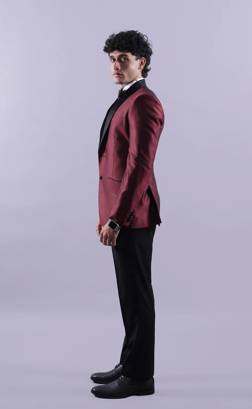 Men's Burgundy Tuxedo Jacket with Black Pant - Image 4