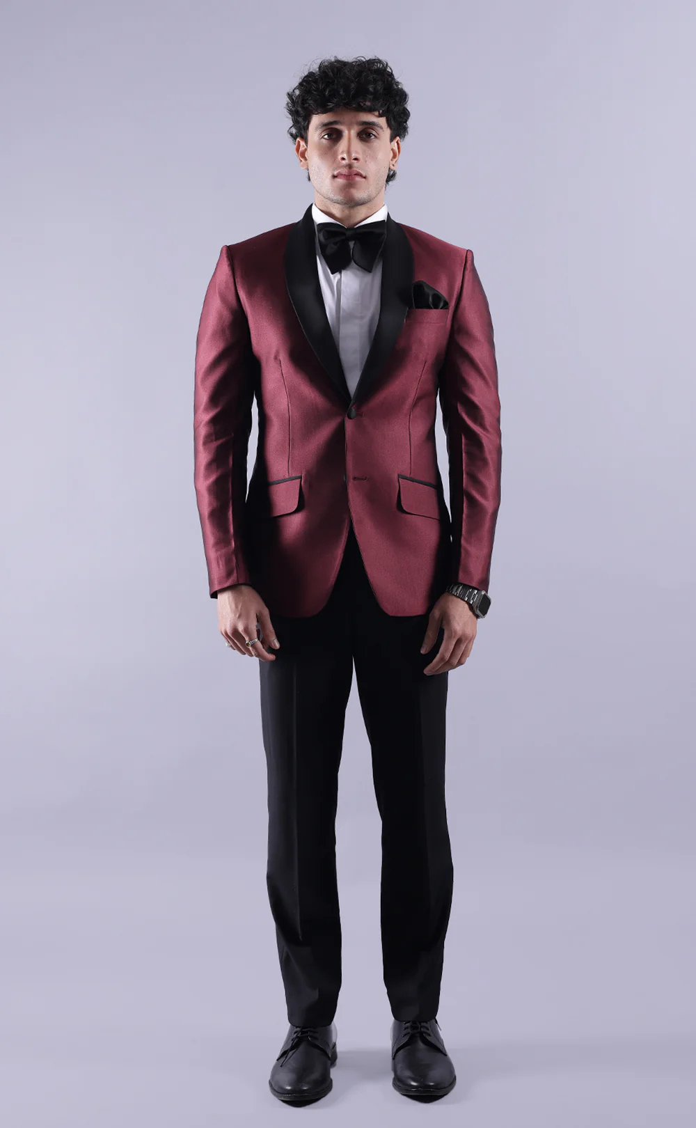 Men's Burgundy Tuxedo Jacket with Black Pant - Image 5