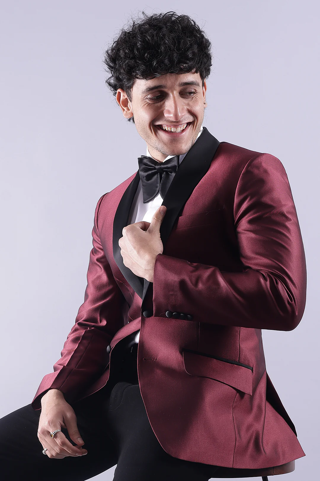 Men's Burgundy Tuxedo Jacket with Black Pant - Image 2