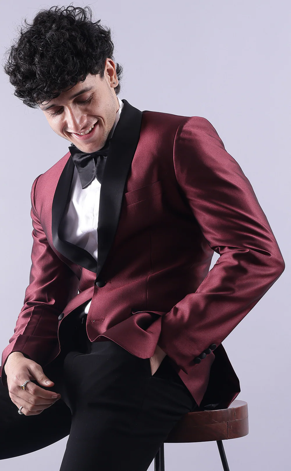 Men's Burgundy Tuxedo Jacket with Black Pant